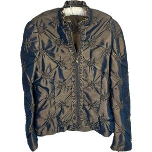 Luxury Joseph Ribkoff Iridescent Bronze Floral Ruffle Lightweight Jacket